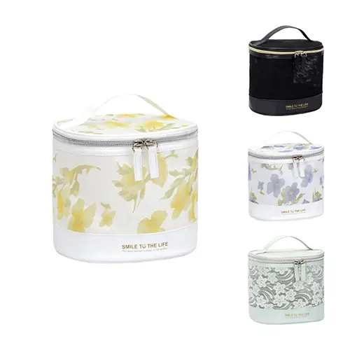 Bearky New Hidden Flower Cylinder Travel Ladies Hanging Leather Cosmetic Bags